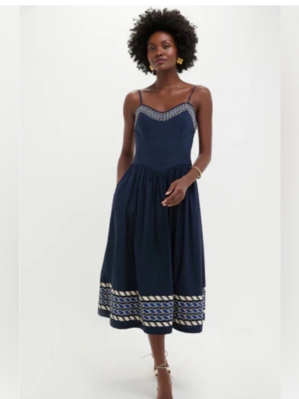 NWT Navy High Tide Embroidered Stripe Gabriella Dress